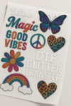 Dtf Glitter Transfer Gang Sheet 4 This Product Image Showcases A High-Quality Dtf Glitter Transfer Gang Sheet Filled With Colorful, Glitter-Enhanced Graphics Including Rainbows, Hearts, Butterflies, Peace Signs, And Bold Lettering. Each Design Features A Sparkling Finish And Crisp Detail, Demonstrating The Vibrant Color Output And Premium Glitter Effect Achievable With Our Dtf Glitter Transfer Technology. Perfect For Apparel Brands And Creators Looking For Eye-Catching, Durable, And Professional-Grade Custom Prints.