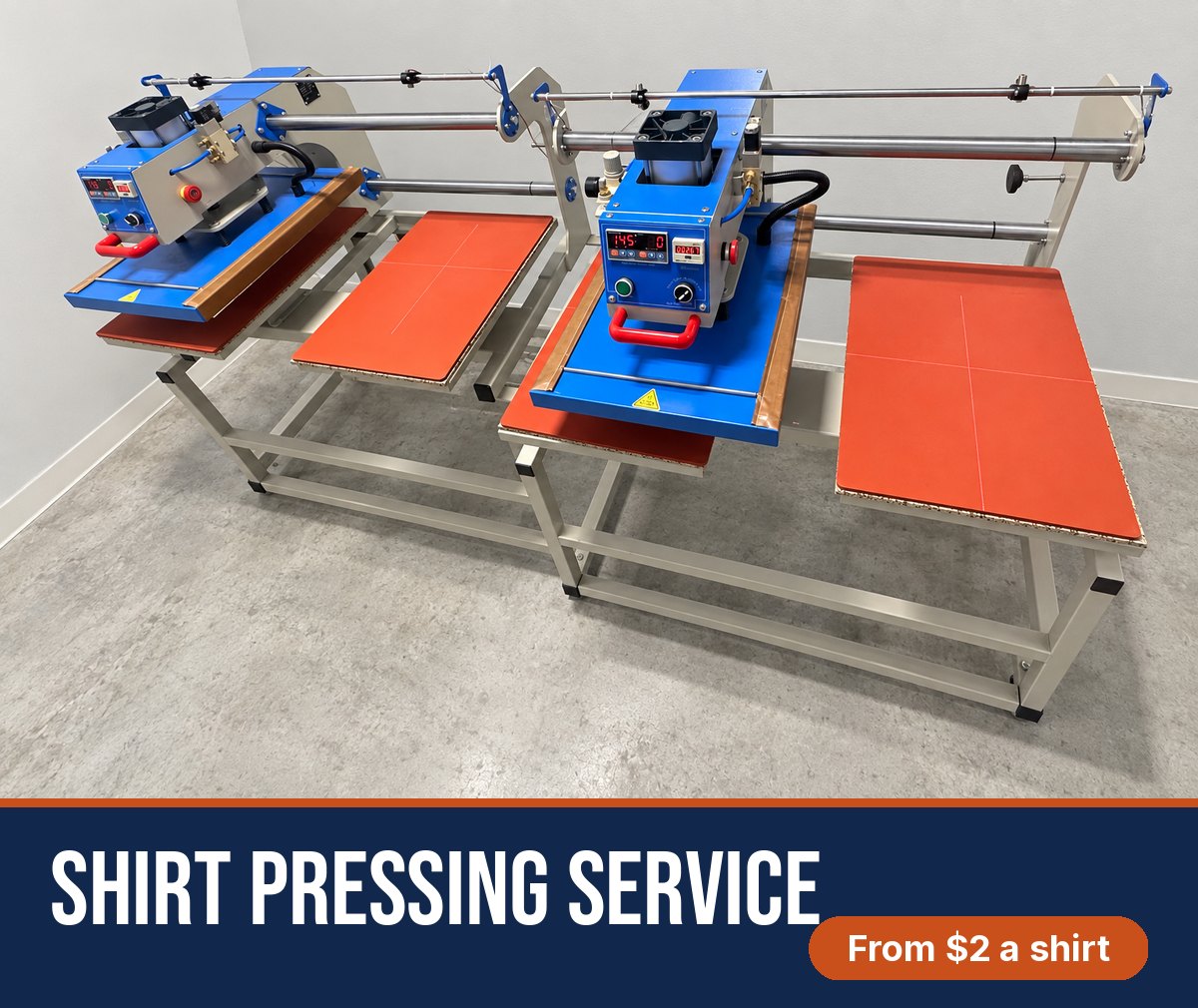 Two Side-To-Side Hydraulic Heat Presses At Dtf Prints In Tampa, Shirt Pressing Service