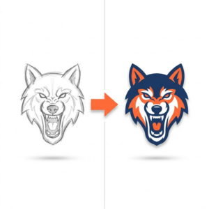 Hand-drawn wolf sketch converted into clean vector art logo